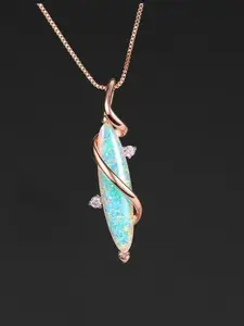 Blue Opal Oval Necklace,Gold Plated Crystal Fire Opal Gemstone Dainty Necklace
