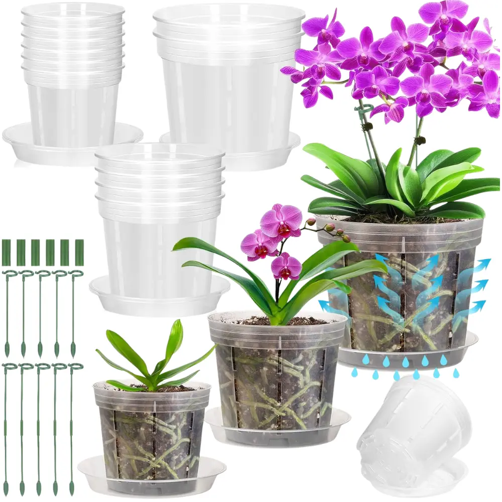 12-Piece Perforated Transparent Orchid Pot Set - 4,5,6 in Plastic Orchid Pots with Drainage Holes, Ideal for Home Gardens, Home Gardening Enthusiasts