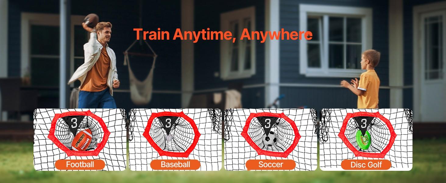 Football Throwing Net 8 x 4 Inch for Training and Target Practice, 5 Pocket Design, Knotless Mesh, Durable Straps, Portable Carry Case, Backyard and Indoor or Outdoor QB Training, Red