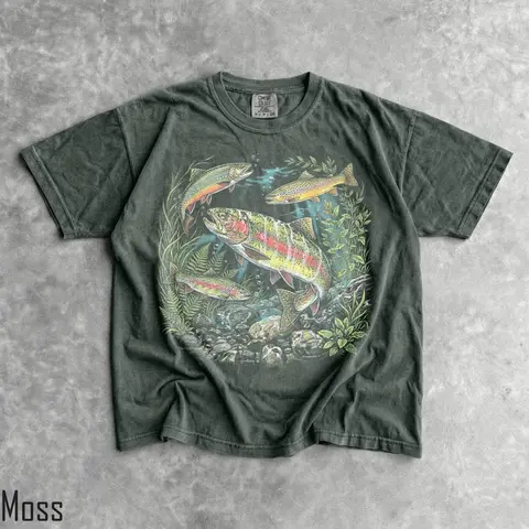 Comfort Colors 90s River Wildlife T-shirt Men And Women's Unisex Vintage Rainbow Trout Tee Fishing Retro Fish Tshirt Nature Top