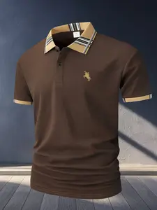Long spear horseback riding (Golf style) men's professional polyester polo shirt, Golf Tournament Shirt, Golf Apparel, sporty and casual, stylish and comfortable, classic short sleeved men's wear resistant and durable, multi-color in
