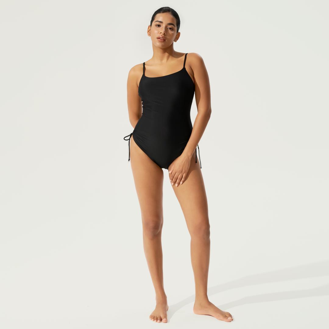 BodyTips Swimsuit With Drawstring Cool Feel Skin Friendly Pleated Waist Adjustable Shoulder Straps Flexible Fit Swimwear Clean Design Popular Beach Outfit Versatile One Piece For Pool Vacation Summer Sunbathing Water Sports Casual Swim Style All Day Wear