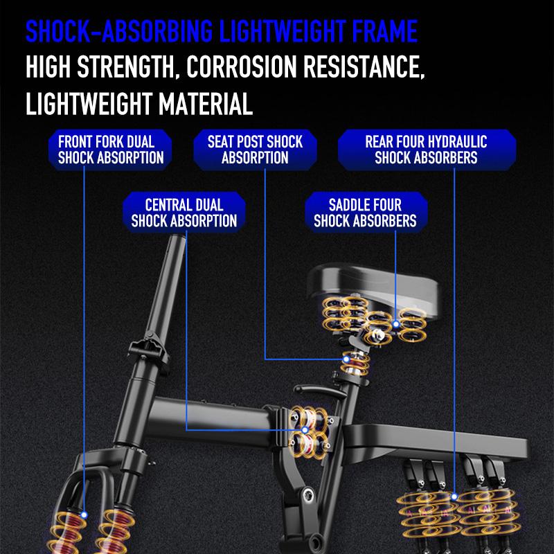 Adult Electric Bicycles 500W Peak Power Foldable with Detachable Batteries 20mph Commuter 48V15AH 60KM Range High-Strength Front Loading Frame Flat Pedals