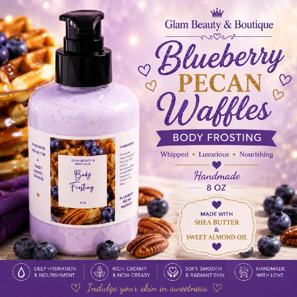 Hydrating Whipped Body Butter, Blueberry Pecan Waffles Scent | Naturally Derived Formula with Shea Butter & Vitamins for Dry, Sensitive Skin, 8 oz, Moisture, Body Care, Gentle, Lotion, Daily, Moisturizing, Scented, Handmade, Natural Oils, Mature, Moisturi