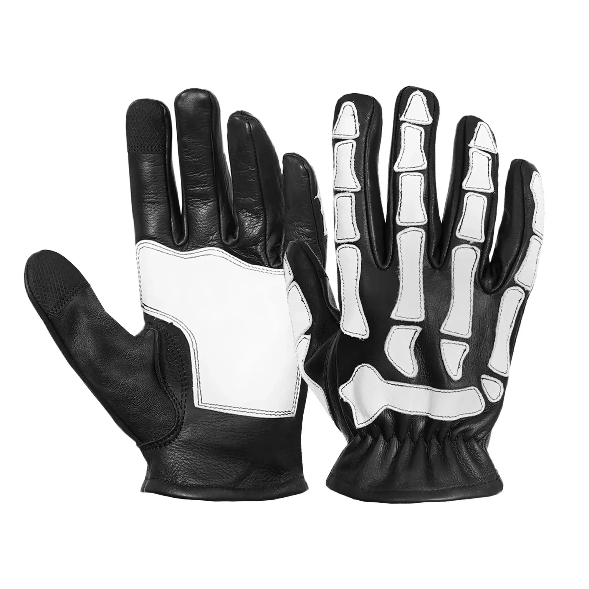 DANIEL SMART Men's Lightweight Cowhide Leather Fashion Gloves - 1 Pair, Bold Glow Bones Skeleton Detail, Comfortable Grip, Reinforced Stitch, Durable, Touch Screen Control, One Size, for Bikers & Biking Everyday Use