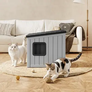 Durable All-Weather Cat House, Fade & Crack Resistant Resin Shelter with Roof, for Patio, Backyard & Garden