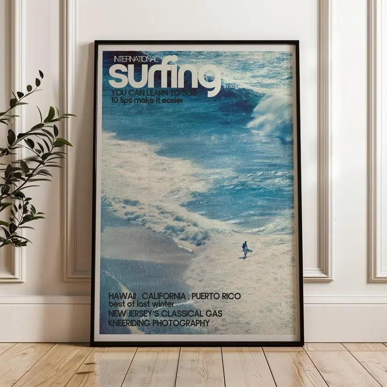 Surfer On Ocean Wave, Vintage Surf Poster, Coastal Wall Art Print