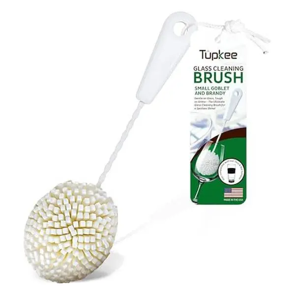 Small Glass Cleaning Brush – Soft Non-Scratch Foam Bristles – Glass Cleaner Brush for Brandy, Cognac, Small Goblets, Crystal Glasses & Mugs – Fits Tupkee 14oz & 8oz Glass Tumbler – Made in USA