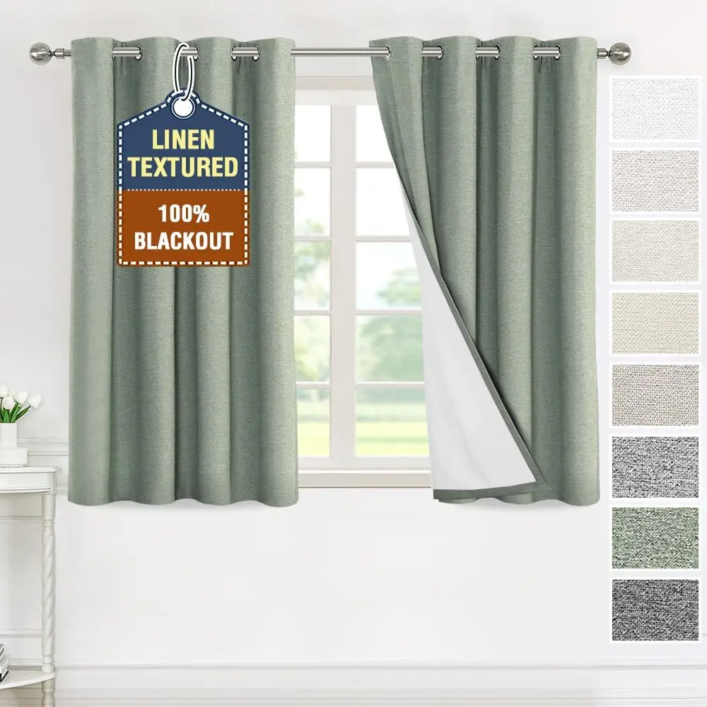 H.VERSAILTEX 100% Blackout Curtains for Bedroom Thermal Insulated Linen Textured Curtains Heat and Full Light Blocking Drapes Living Room Curtains 2 Panel Sets