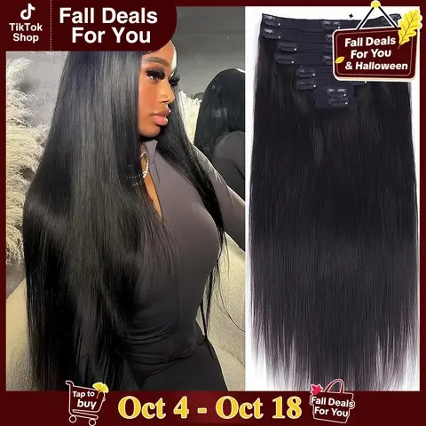 [Super Deal] CheetahBeauty Straight Clip in Hair Extensions Real Human Hair Seamless PU Clip ins Hair for Black Women Clip in 100% Brazilian Remy Hair Extensions 8pcs Per Set with 18 Clips 120g/pack #SohoChic #tiktokshopstockup
