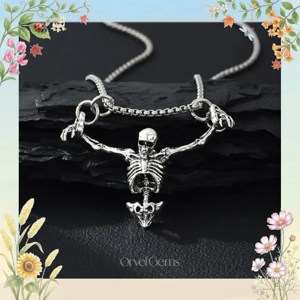 Halloween Skull Skeleton Necklace – Punk Gothic Pendant, Biker Rock Jewelry for Men & Women, Unique Gift, Halloween Party