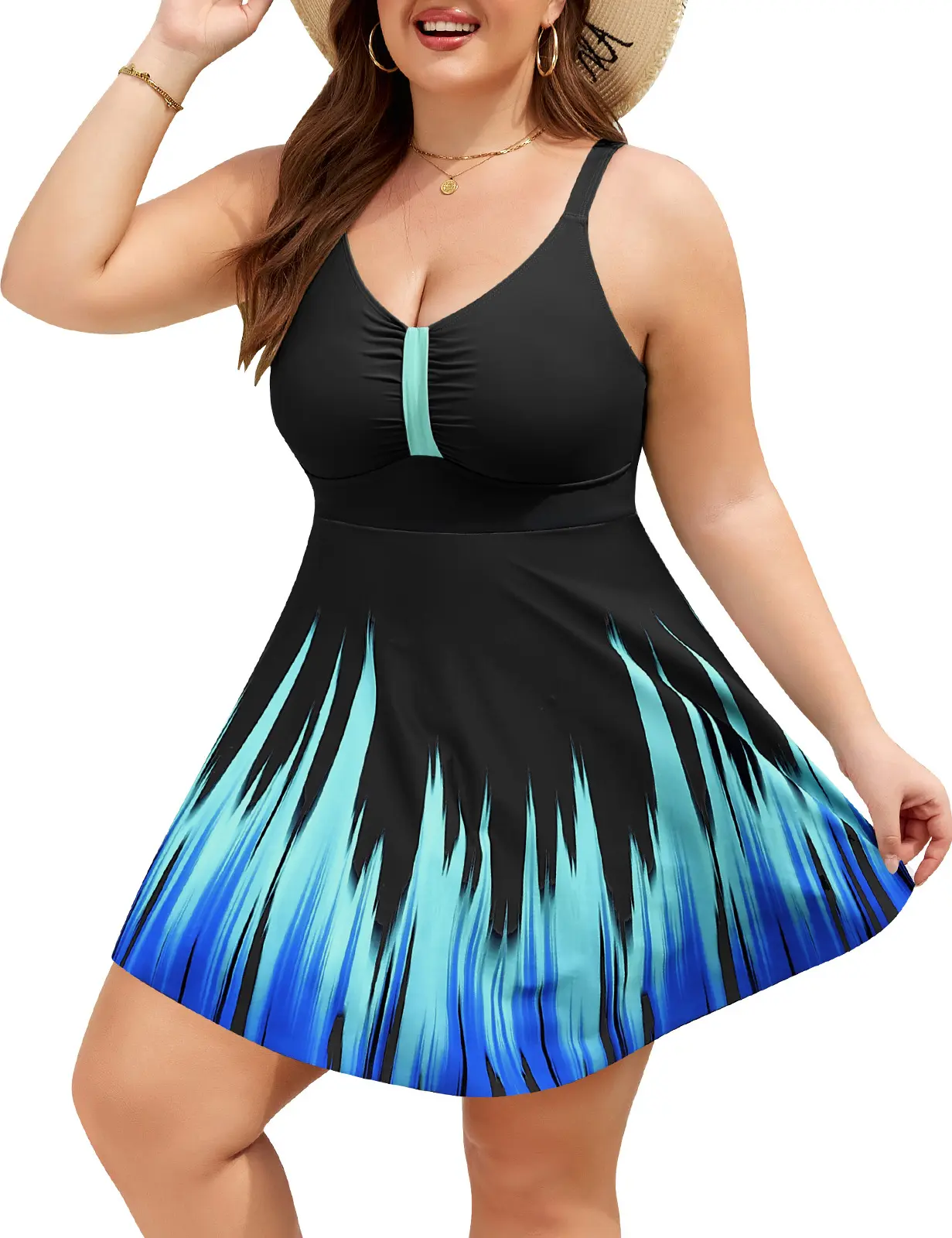 LNALIKA Shop Women's 1 Piece Swimsuit Large Size Flat Belly Retro Skirt Push Up V Neck Ruffle Swimsuit with Shorts SwimWeek summerwins