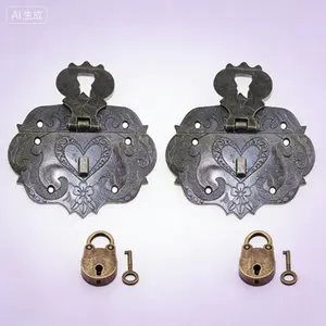 Decorative Brass Hasp Latch Lock with Screws for Jewelry Box Wooden Case Furniture Antique Embossing Clasp Hardware Bronze Finish 2-Pack