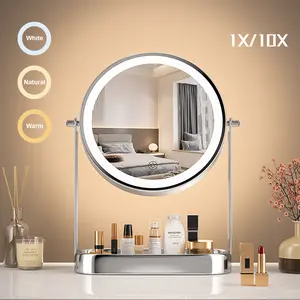 1X/10X Round Magnifying Makeup Mirror with Light,Dual-Sided LED Vanity Mirror with 3 Color Lights,Rechargeable&Adjustable Lighting for Makeup&Skincare,Flawless Precision Makeup Tool for Beauty Enthusiast,Perfect Gift for Women,Beauty Lover,Christmas Gift!