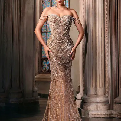 sequin dress with sleeves LaDivine CH054 Long Sleeve Formal Fitted Evening dadadaBabyDresser ideal for a night Color:Ivory/Mauve/Nude Babydoll Dresses Long Sleeve