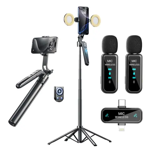 INFOJIFA 4th-Gen AI Smartphone Selfie Stick Tripod with 720° 4-Axis Rotation, Bluetooth Remote, 79ft Range Microphone, 12h Mic Battery, Fill Light, 4th-Gen AI Face-Tracking, Mobile Vlogging Equipment for iOS/Android Women's Accessories
