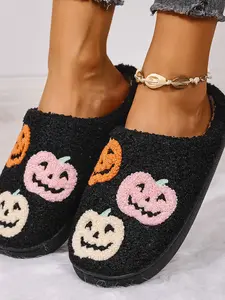 Halloween Pumpkin Slippers for Women, Thick Sole Non-Slip, Four Seasons Wear, Christmas Night Horror Style Indoor Home Use