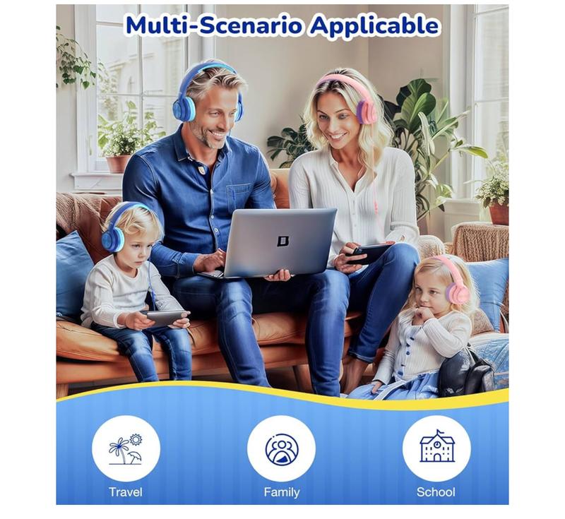 Kids USB-C Headphones with Mic – Safe Volume Limiter – Foldable Over-Ear Wired Headset (Blue)