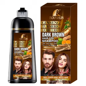 420ml ROUSHUN Dark Brown Hair Shampoo Hair dye Ginseng ginger dark brown hair dye moisturizing hair cleaning care dyeing hair shampoo 3 in 1