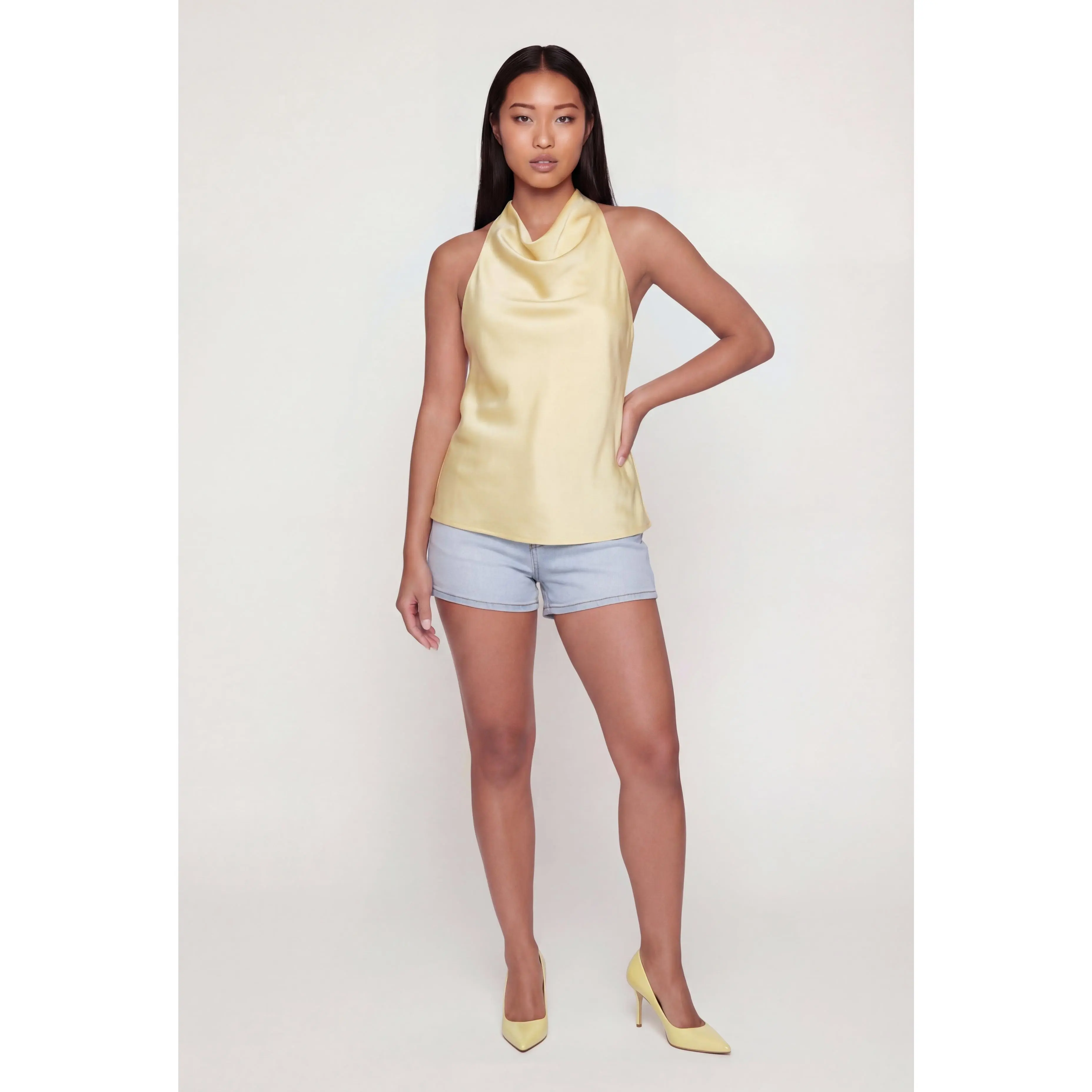 Satin Cowl Neck Halter Blouse