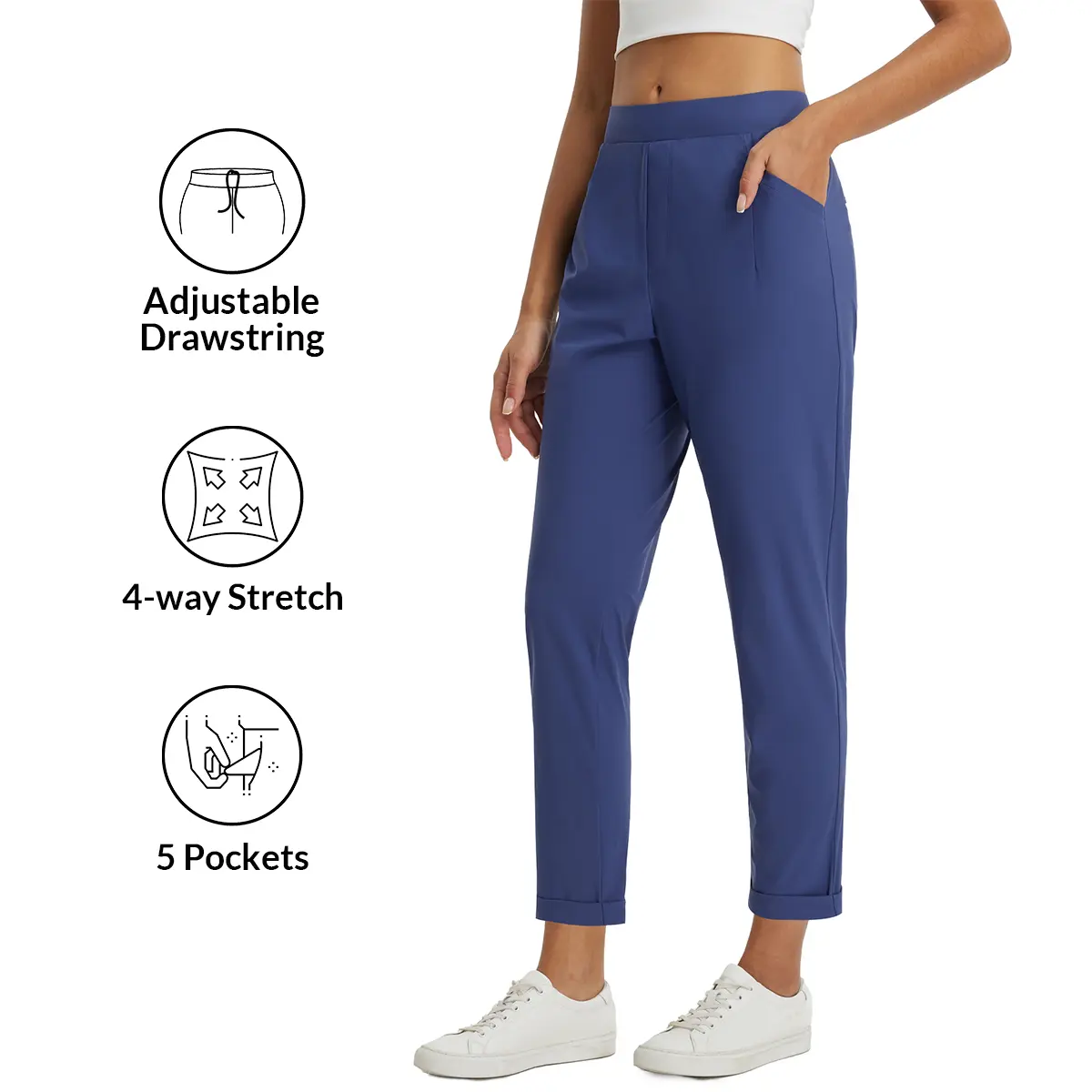 Baleaf Women's 27" Fitted Lady's Spandex Bottom, Lightweight Stretch Travel Pants with Zipper Pockets, Ankle-Length Business Casual Dress Trousers for Work Office Use