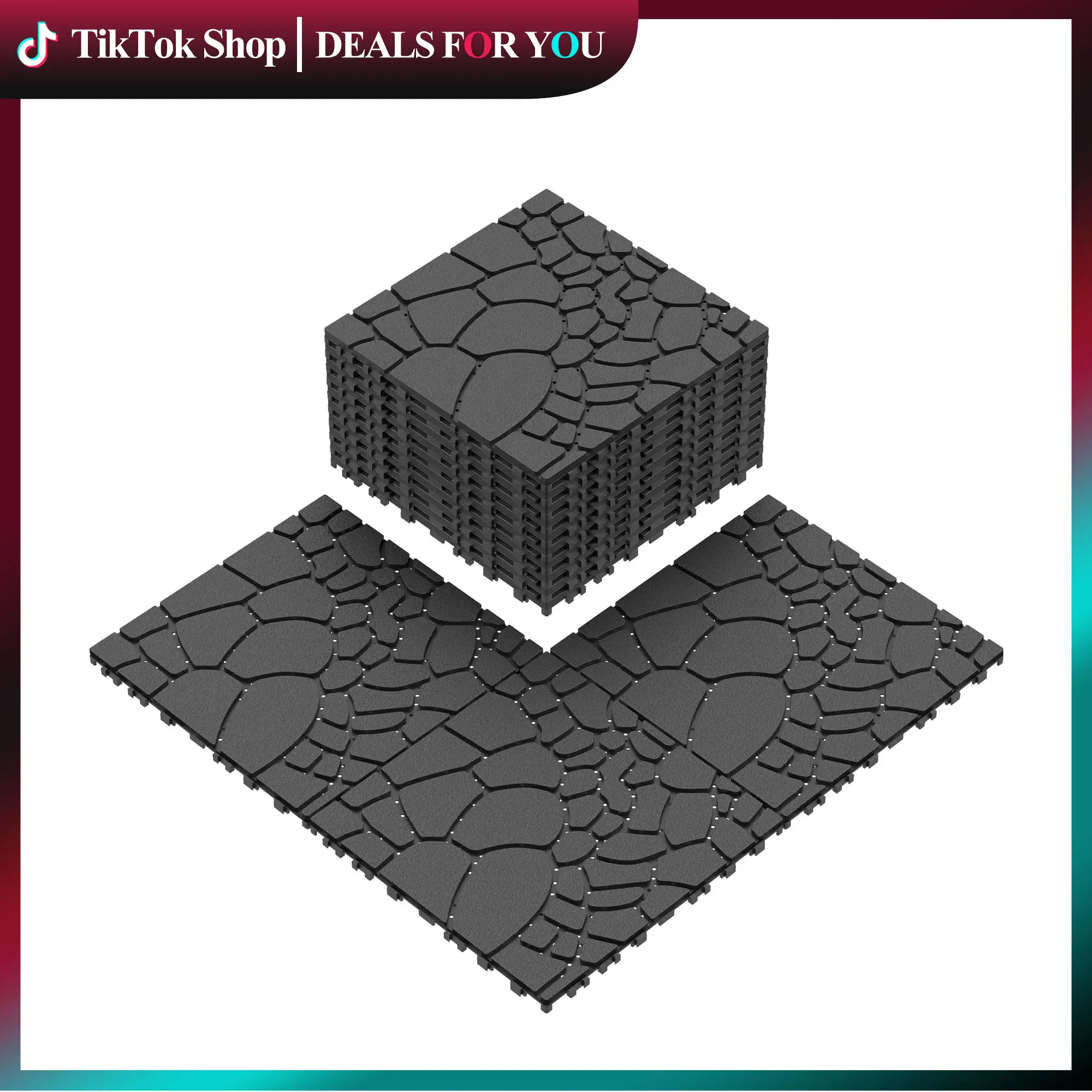 44PCS Interlocking Deck Tiles - Dark Grey, Brown DIY Modular Hardwood Click-Parquet Flooring for Porch, Garden(Indoor/Outdoor Use)