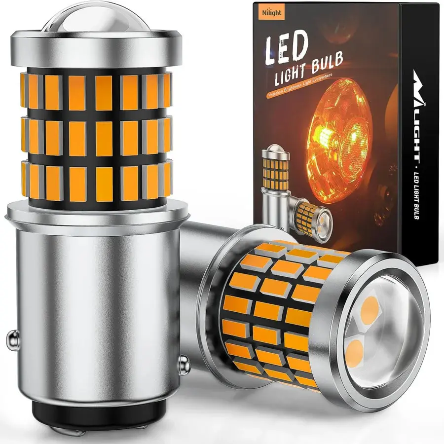 Nilight 57LED Pair Pack Car LED Headlight Bulb Kit Set - 1157 Series (1157/2057/2357/BAY15D/7528), 360 Degree Omnidirectional Amber Yellow Switchback Bulbs, Turn Signal Compatible, Dual Mode, Super Bright, Waterproof, Aluminum Housing, Switchback Led Bulb