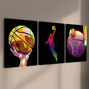 Basketball Themed Pattern Canvas Painting, 3 Counts/set Wooden Framed Canvas Painting, Wall Art Decor for Home Living Room Bedroom Office, Ornaments
