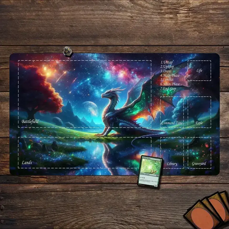 [Sale off up to 65%][Free Ship] Magic Playmat card gaming mat with zone mtg playmat Starry sky and dragon Desk Mat keypad expansion mousepad rubber anti-slip