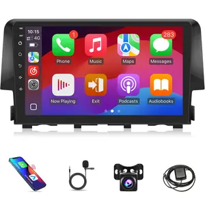 9in IPS Touchscreen Car Play Head Unit for Honda Civic 2016-2020, CarPlay & Android Auto, GPS Navigation, Wi-Fi, Bluetooth, FM/RDS Receiver, IP68 AHD Rear Camera, SWC Support, Screen Mirroring (No Additional Adapter Required)