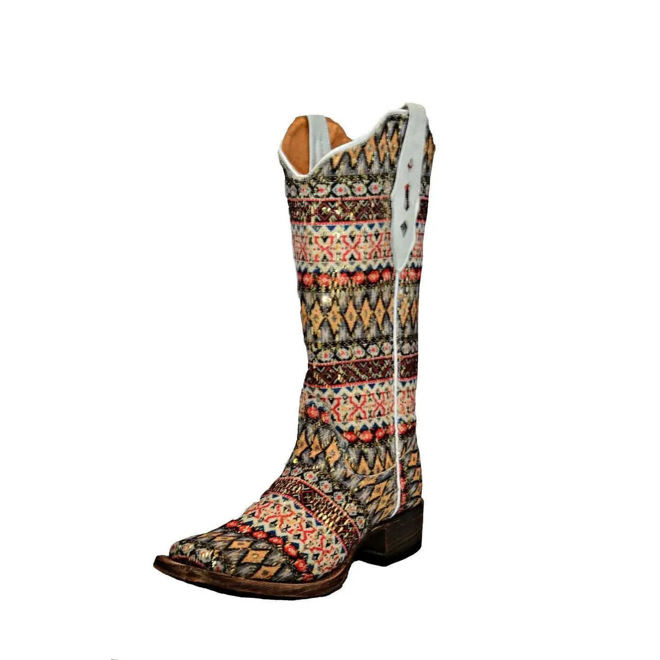 Tanner Mark Boots Serape Red and Gray Square Toe