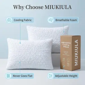 MIUKIULA Cooling Pillow for Sleeping, Shredded Memory Foam , Cool Pillow for Hot Sleepers Adjustable Firm Pillow for Side, Back, Stomach Sleepers Soft Yet Support summerwins