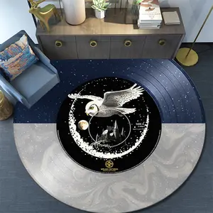 Owl Moon Night Sky Vinyl Record Artwork Round Pattern Large Area Floor Mat/rug for Home Decor and Halloween, Christmas, and Birthday Gifts - 1 Piece. DT (38)