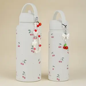 Keychain [Random style 1 pcs] Cherry Design Bow Decorative Accessory with Pearl Accents for Stylish Appeal on Pink Bottle Cherry Bottle