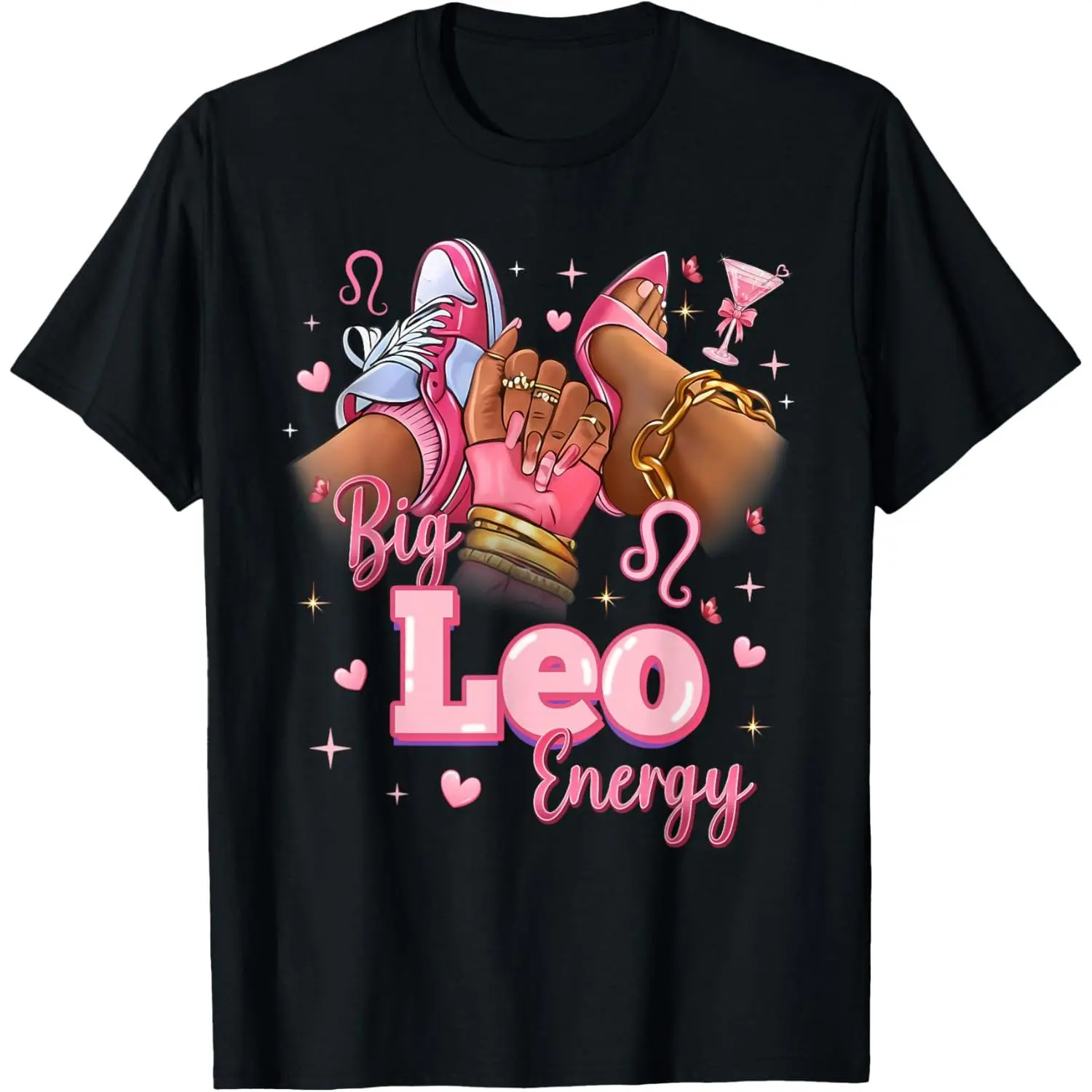 100%cotton Big Leo Energy Afro Black Women High Heels Sneakers Nails T-Shirt