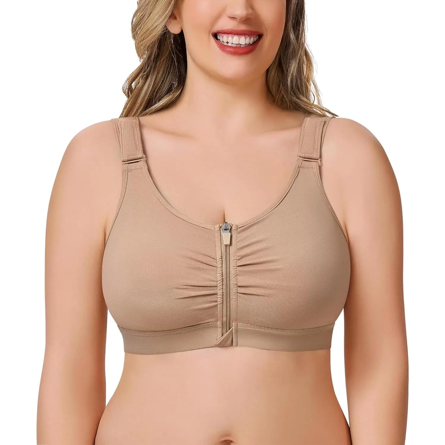 Women's Black Front-Close Zip Post-Surgery Compression Bra - Full Coverage, Wireless, Cloud-Soft Fabric, Cozy Support Mastectomy Healing Comfort Wear