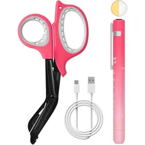 Rechargeable Pen Light for Nurses with Trauma Shear, Nurse Scissors and Pen Light Set, 7.5" Medical Scissor and 2 LED Sources Penlight, Nursing Student