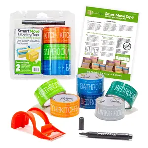 UBMOVE SmartMove Labeling Packing Tape for Two Rooms 2 x 30 yards Rolls with 600 Labels for Bedroom Living Room Kitchen Bathroom Includes Tape Dispenser and Marker