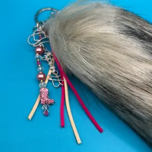 Howdy Faux Foxtail Keychain with Beaded Charm and Tassel Accents for Stylish Accessory