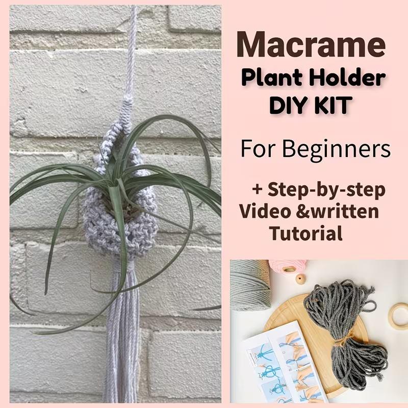 A Complete Beginner'S Knitting Kit for Making a Flower Pot Net Bag, Featuring a Knitting Set with Step-By-Step Instructions. It'S Ideal for Home Decor And Makes a Perfect Holiday Gift for Family