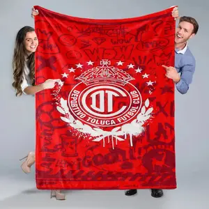 Toluca Theme Red Flannel Blanket with Logo and Graffiti Design – Soft, Comfortable, All-Season Bed Blanket for Office or Travel – Perfect Gift for Family and Friends