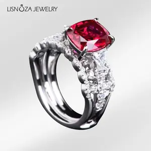 【#56 Pomegranate Red Foldable Ring】Synthetic Moissanite LISNOZA JEWELRY, Pomegranate Red Foldable Ring，S925 Silver，3.89ct ruby ring
