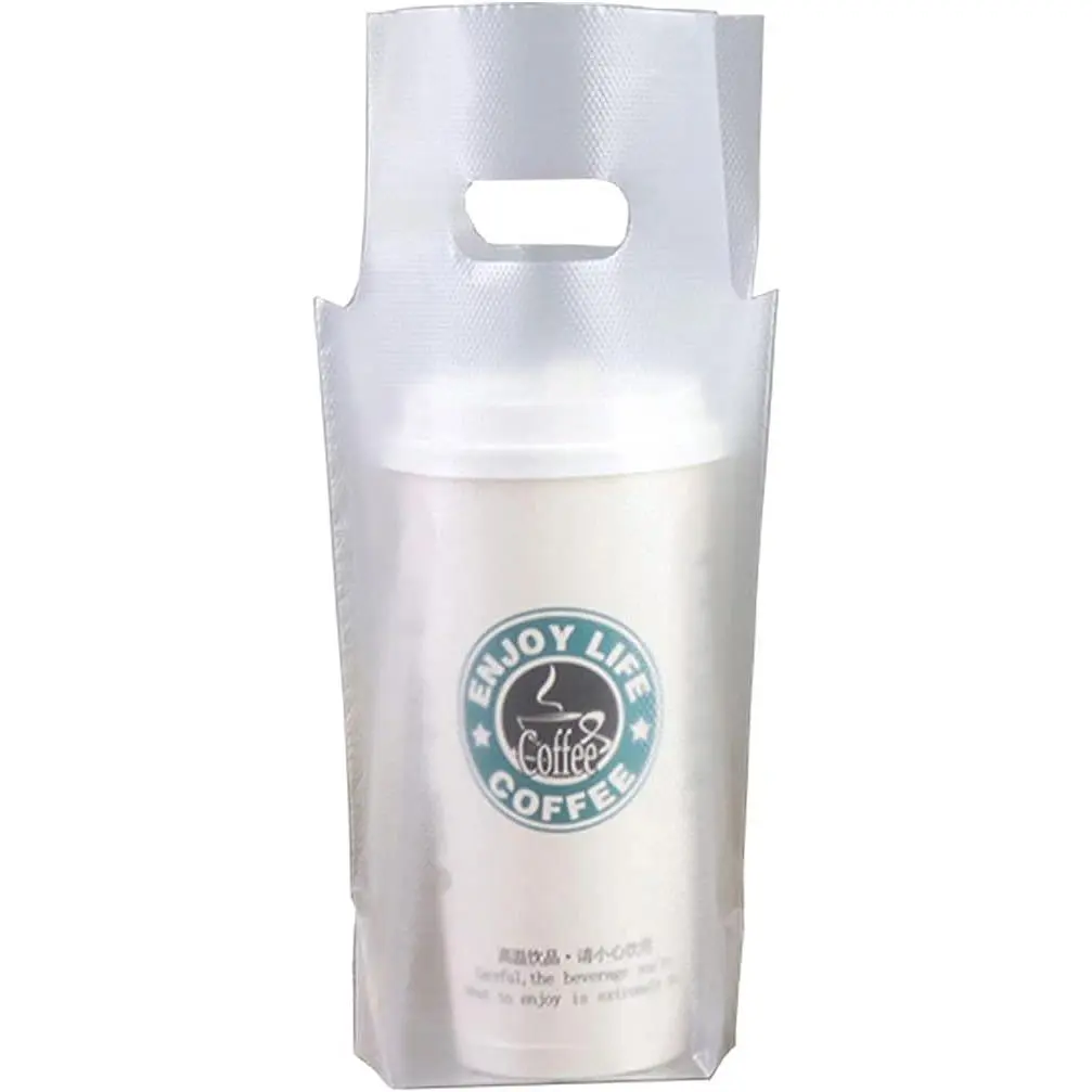 Drink Carrier for Delivery, 100 count Clear Plastic Bags with Handle for Drink Cups/Coffee Cups//Juice Delivery Takeout Apply to Coffee Shop/Restaurant/Bar(1 cup hold 16x28cm)