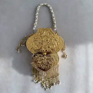 Antique Style Brass Clutch: Gold Vintage Style Floral Handbag