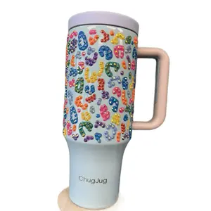 ChugJug Custom Rhinestoned Cheetah Tumblr with Colorful Rhinestones and Secure Lid