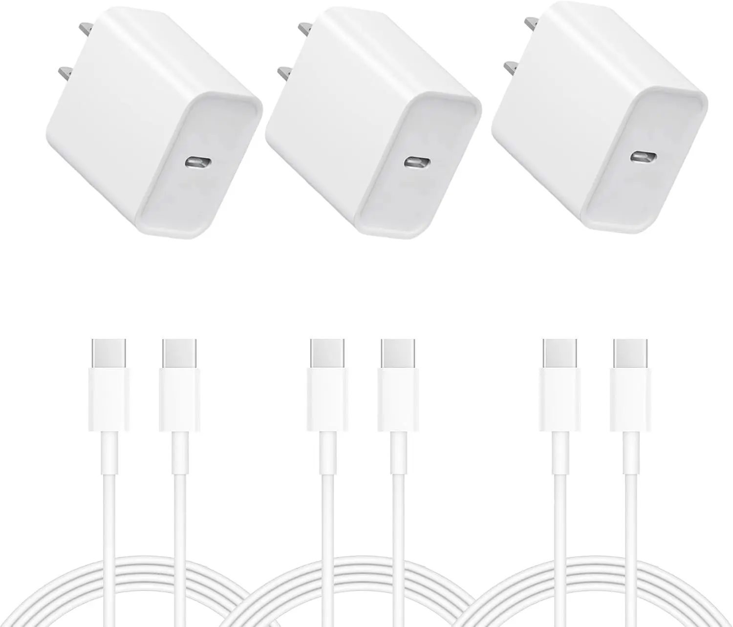 Fast Charging USB-C Charger with 3-Pack Cords for iPhone 15/16/16 Plus/16 Pro/16 Pro Max/17/17 Pro Max, Compatible with Smartphone, Cellphone, Electronic Device