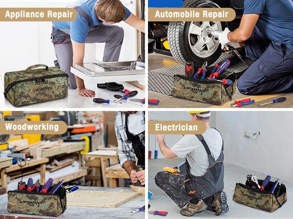 #BacktoSchool WORKPRO 10" Tool Bags, 3 Pack Zipper Tool Pouch with Wide Mouth Design | 1680D Oxford Fabric, Wide Mouth Design, Dual Zipper, Reinforced Stitching, Carry Handle, Multi-Purpose Storage Pouch