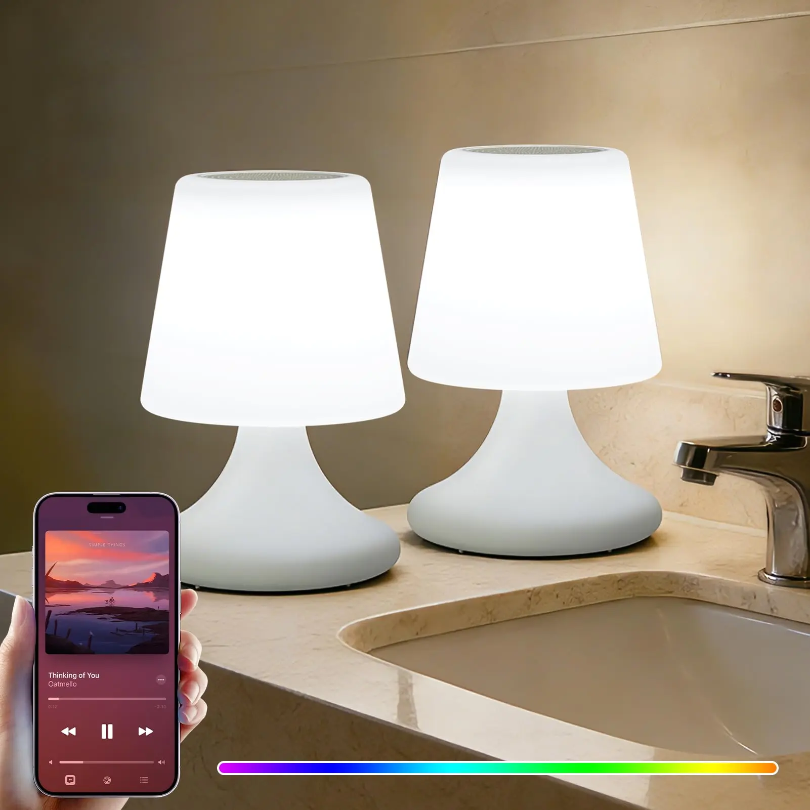 2-in-1 Tabletop Table Lamp Speaker, Bluetooth Stereo Rechargeable IP44 Waterproof Wireless Audio for Dining Table, Camping