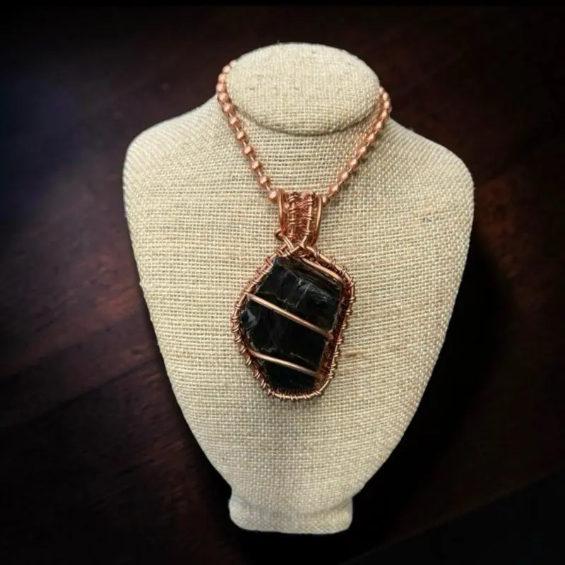 Juma CopperKing Creativity Weave Raw Black Obsidian 24” Copper Necklace