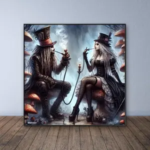 Gothic Steampunk Couple Pattern DIY Diamond Arts Colorful Painting Kit without Frame, DIY 5D Diamond Arts Colorful Painting Kit, Wall Art Decor for Home